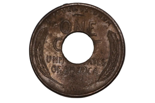 1956 D Wheat Cent Holey Penny Unique Novelty Craft Coin - Vintage 1956-D Lincoln Wheat Penny Drilled Center Hole