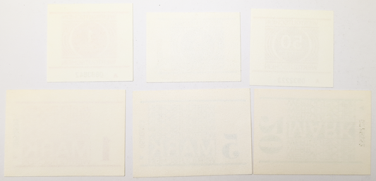 Complete Set of 6 East Germany DDR Prison Wertgutschein Vouchers - Uncirculated (UNC) - RARE 1980s German Prison Mark and Pfennig Notes