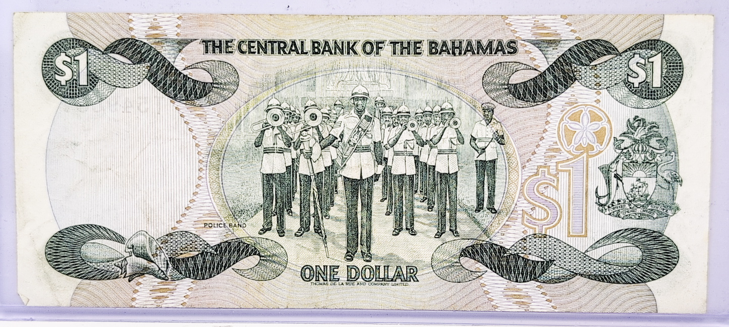 1984 Bahamas Central Bank 1 Dollar Note - Allen Signature (#1)- Queen Elizabeth II Type - 1984 British Bahamas One Dollar Note - P#43a