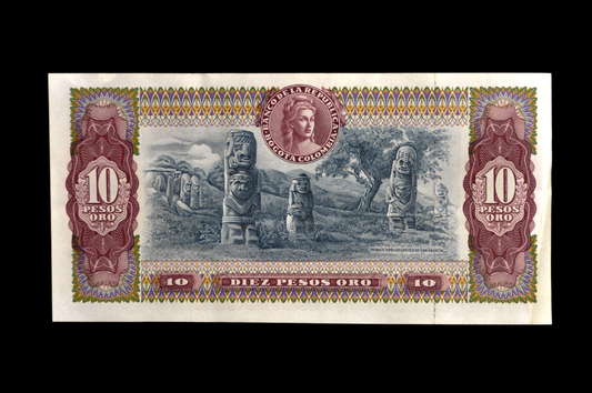 1967 Colombia 10 Peso Oro Note - Rare Earlier Date - 1967 Colombian Banco de la Republica Ten Pesos Oro Banknote - P#407c
