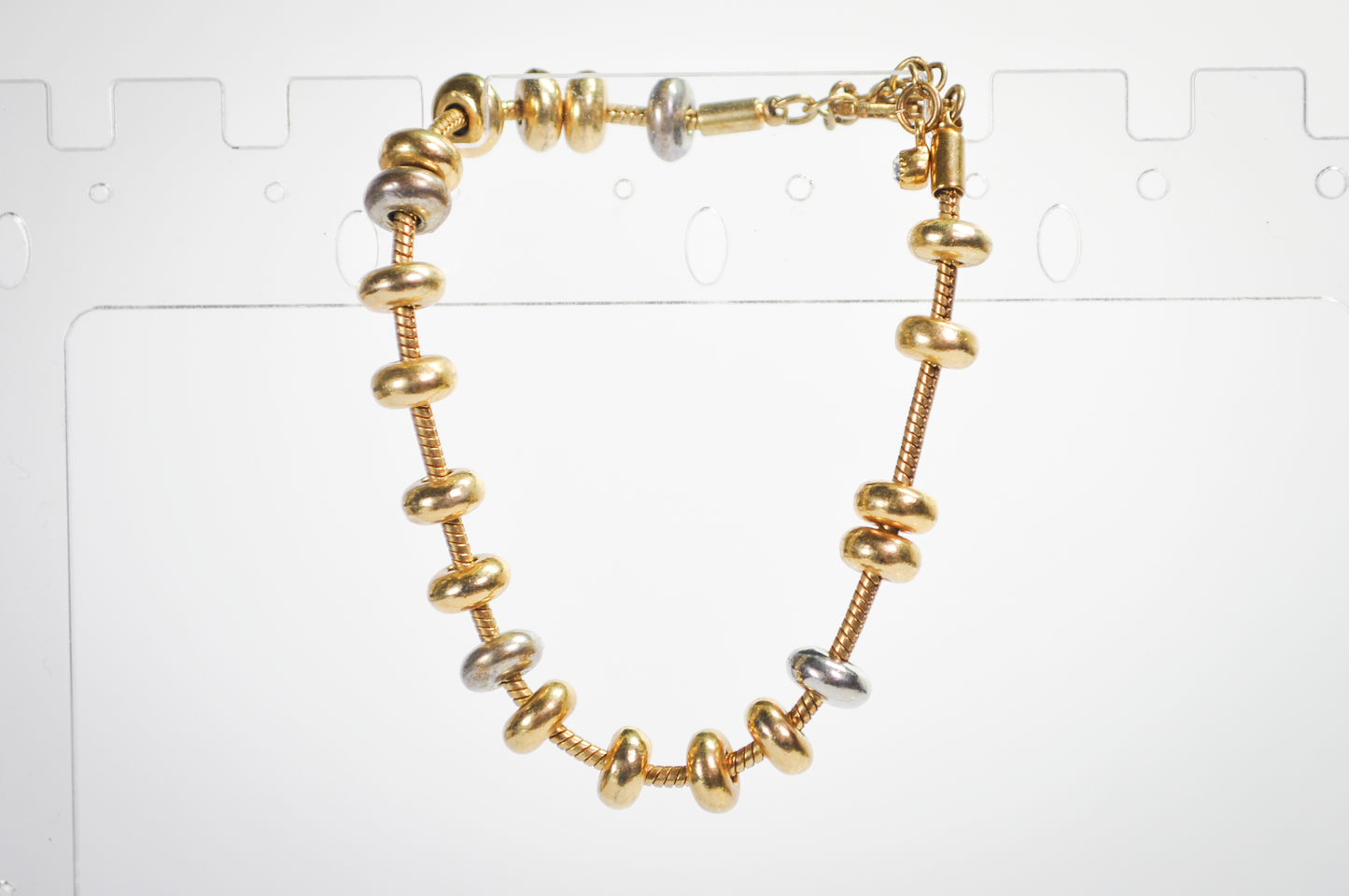 Vintage Avon x Nina Ricci Dual Silver and Gold Tone Beaded Tennis Bracelet - 1990s Nina Ricci for Avon NR Signed Snake Chain Bracelet