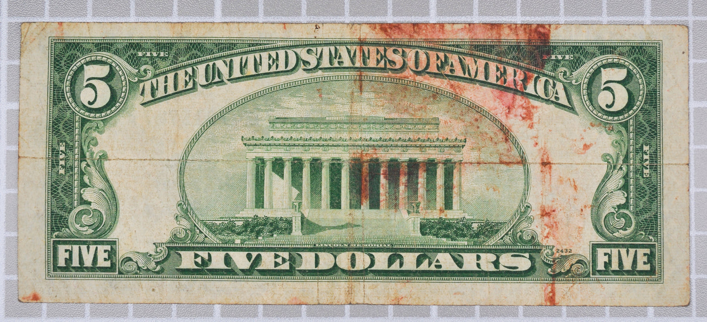 1953A Fancy Bookend Serial Number 5 Dollar Silver Cert - 47015747 - 1953-A Blue Seal Five Dollars Note Cool Serial - Fr.1656