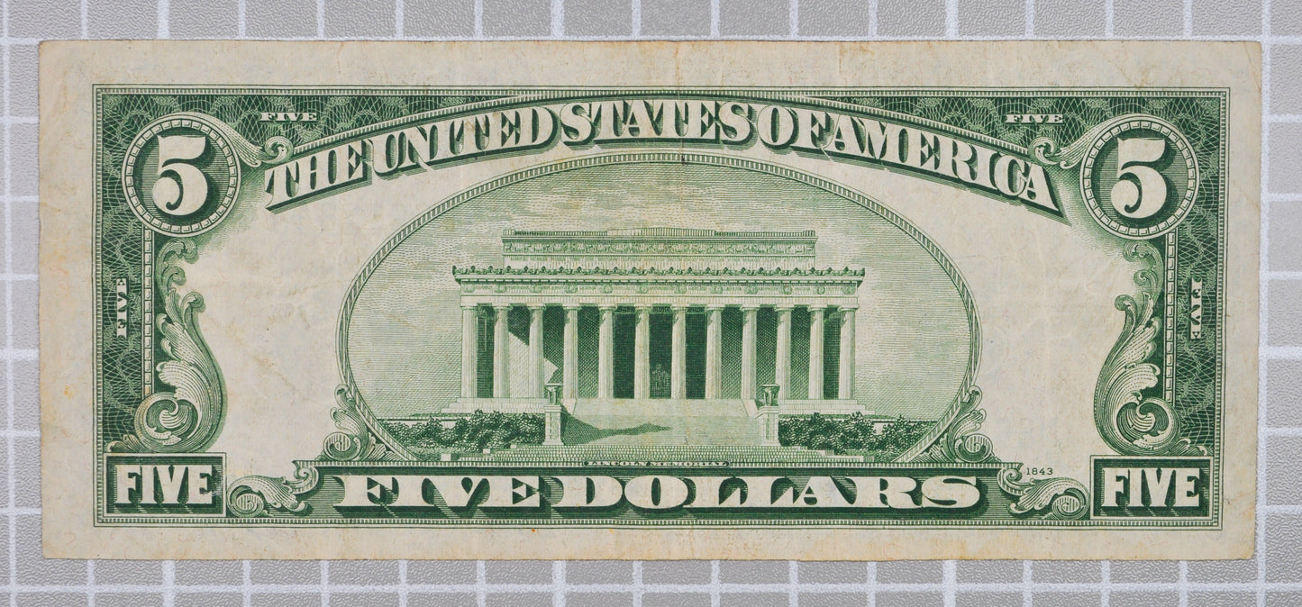 1934-C Fancy Devil 666 Serial 5 Dollar Silver Certificate - 66612843 - 1934C Five Dollar Silver Cert Devil Note - Fr#1653