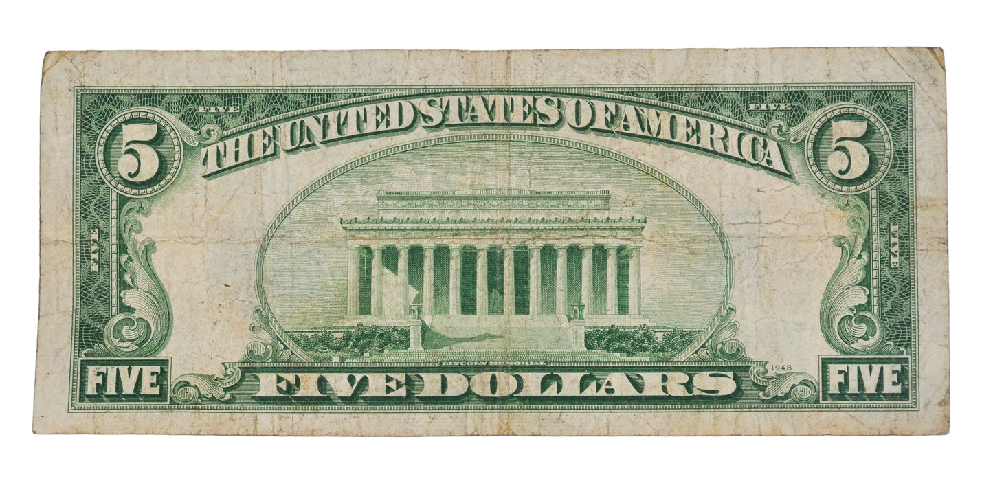 1934-D Fancy Repeating Serial 5 Dollar Silver Certificate - 50100085 - 1934D Five Dollar Silver Cert Cool Serial Note - Fr#1654