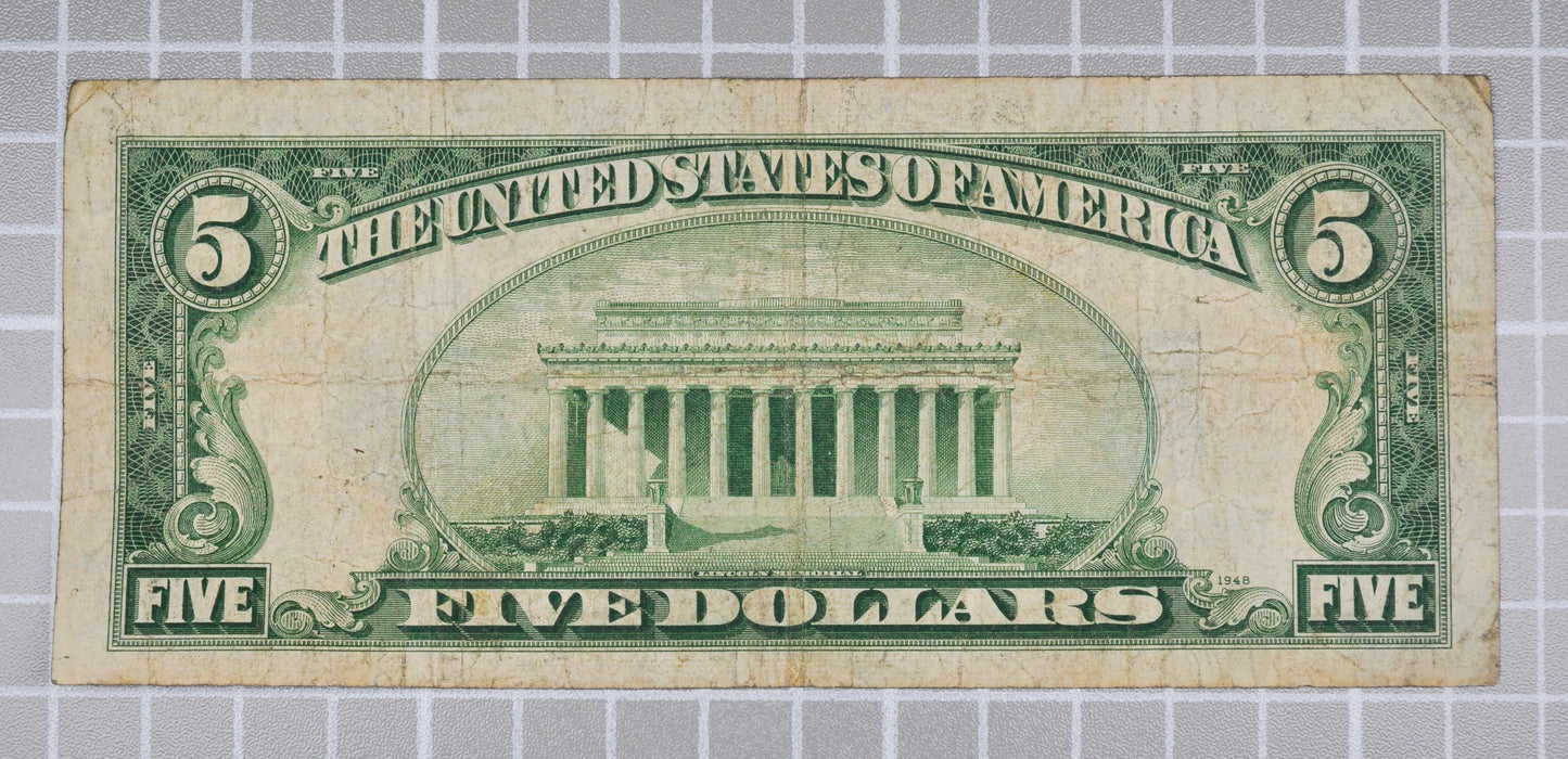 1934-D Fancy Repeating Serial 5 Dollar Silver Certificate - 50100085 - 1934D Five Dollar Silver Cert Cool Serial Note - Fr#1654