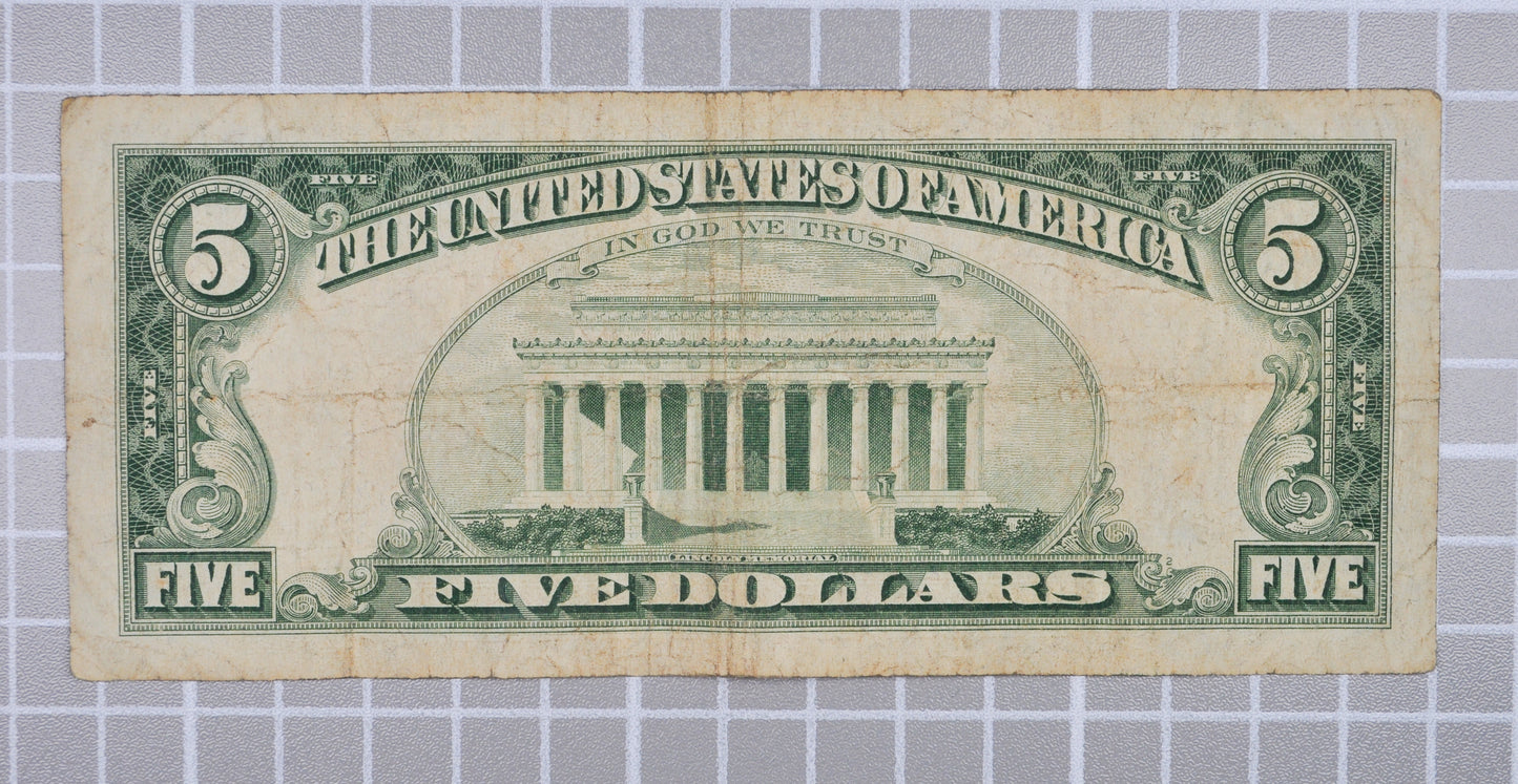 1963 Red Seal 5 Dollar Low Serial Number Star Note - Very Fine (VF) - 00783359 - 1963 Five Dollar US Legal Star Note - Fr#1536*