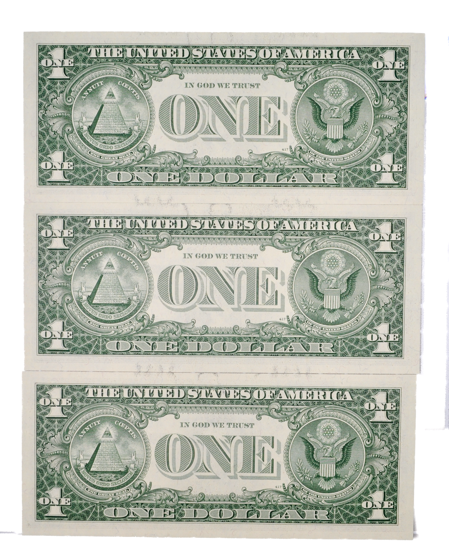 Consecutive Trio 1957 A Fancy Lucky 777 Serial 1 Dollar Silver Certificates - Uncirculated (UNC) - 1957A Blue Seal Sequential Set - Fr#1620