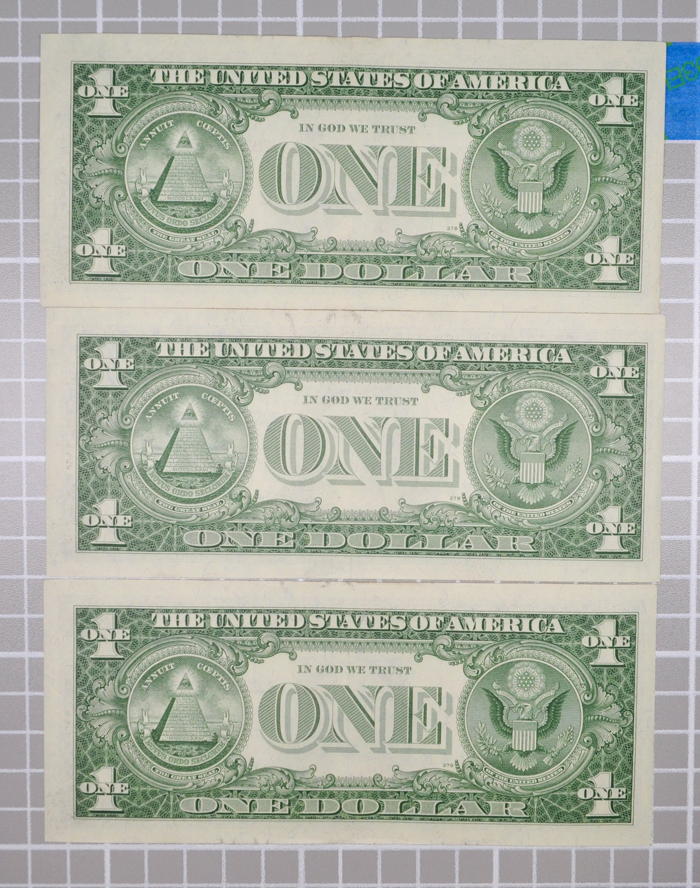 1957 Silver Certificate 1 Dollar Note Consecutive Trio - Almost Uncirculated (AU) - 1957 Blue Seal Note Sequential Set - Fr#1619