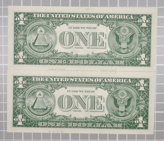 1957 B Silver Certificate 1 Dollar Notes Pair - Consecutive Serial Numbers - 1957B One Dollar Set of 2 Sequential Banknotes - Fr#1621 (Copy)