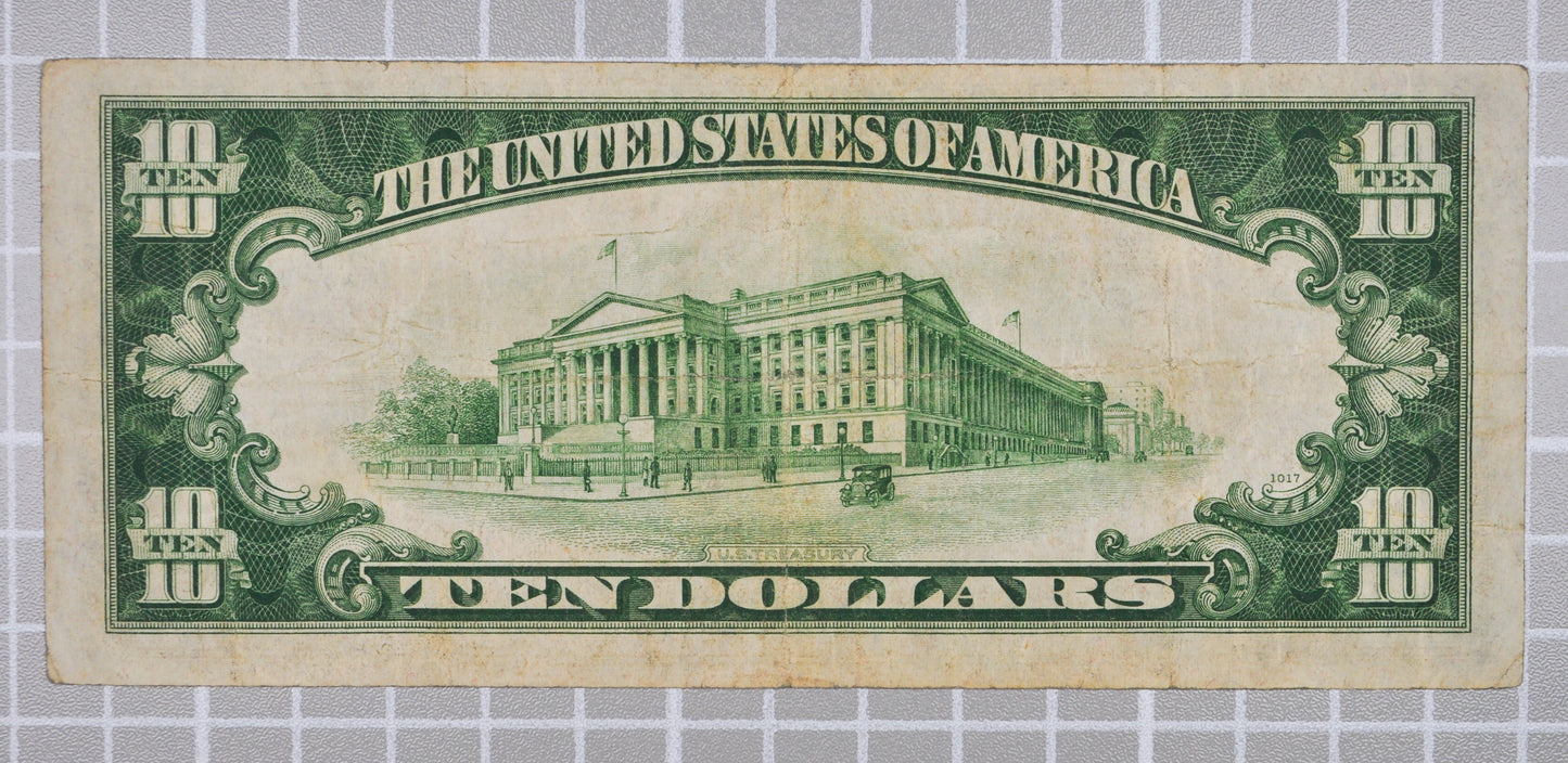 1934-A Federal Reserve 10 Dollar Note - Very Fine (VF) - New York (B) Issue - 1934A Green Seal Ten Dollar Note - Fr#2006-B