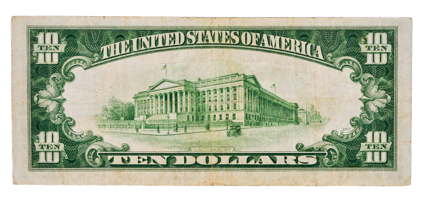 1934-A Federal Reserve 10 Dollar Note - Very Fine (VF) - New York (B) Issue - 1934A Green Seal Ten Dollar Note - Fr#2006-B