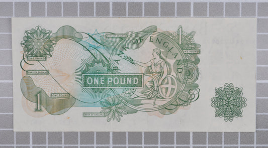 1970-77 Bank of England 1 Pound Note - J. B. Page Signature - Queen Elizabeth II Portrait Type - 1970 One Pound English Banknote - P#374g