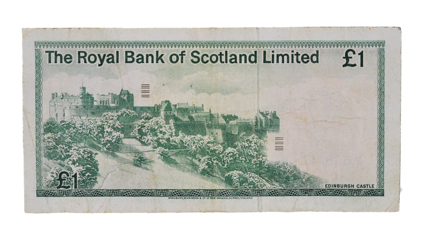 1975 Royal Bank of Scotland 1 Pound Banknote - May 1st, 1975 Date - Very Fine (VF) - 1975 Scottish One Pound Sterling Note - P#336a