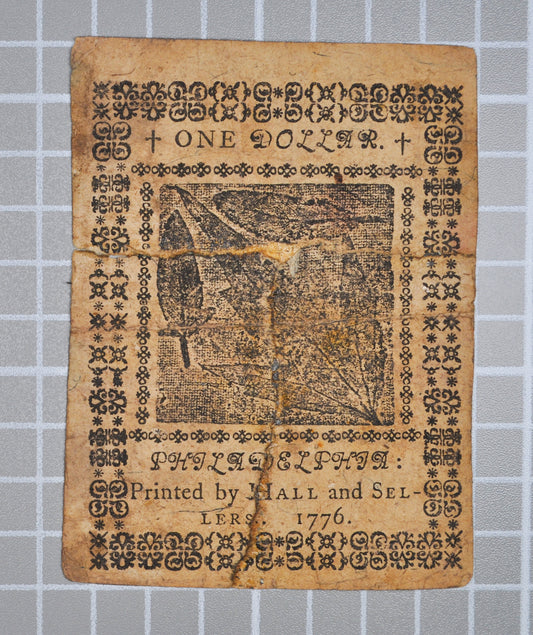 Feb 17th, 1776, Continental Currency 1 Dollar Banknote - Revolutionary War Note - Philadelphia Issue One Dollar Colonial Note - CC-23