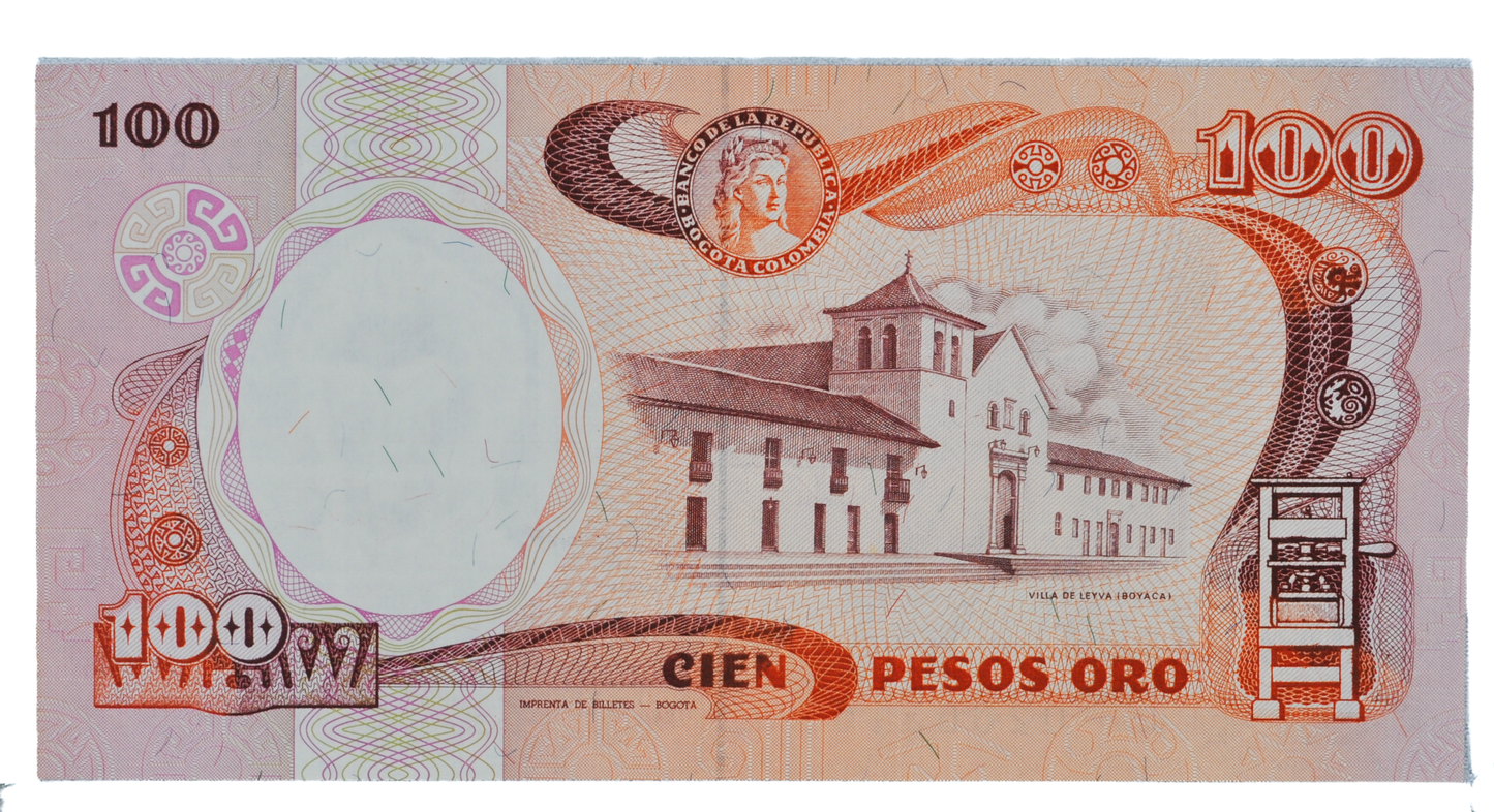 1985 Colombia 100 Peso Oro Note - Uncirculated (UNC) - 1985 Colombian Banco de la Republica One Hundred Peso Oro Banknote - P#426b