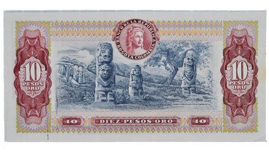 1980 Colombia 10 Peso Oro Note - Series AZ - Uncirculated (UNC) - 1980 Colombian Banco de la Republica Ten Pesos Oro Banknote - P#407h