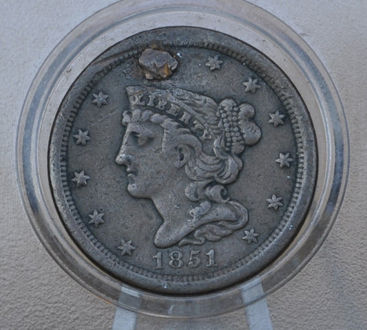 1851 Braided Hair Half Cent - VF Details, Plugged - Braided Hair Half Cent - 1851 Half Penny