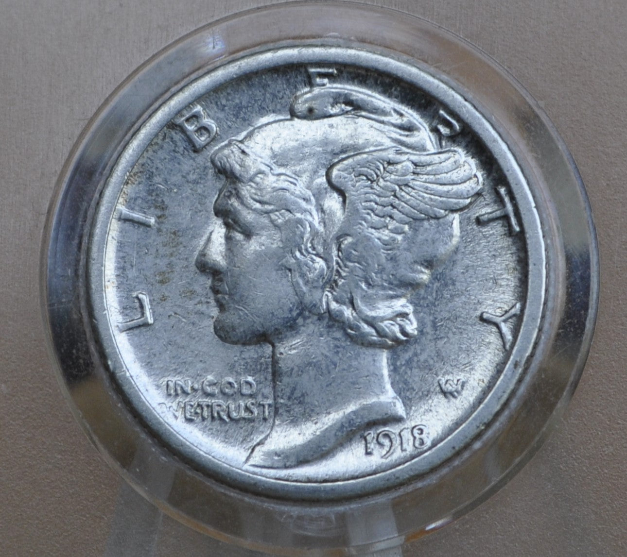 1918-S Mercury Dime - AU (About Uncirculated) - San Francisco Mint - 1918 S Mercury Head Dime - 1918 S Winged Liberty Head Dime