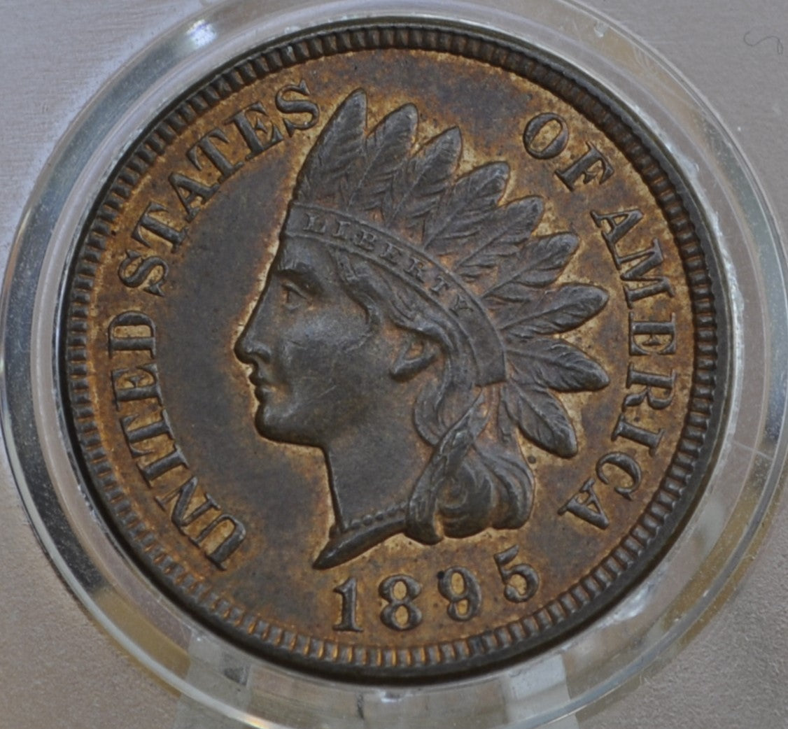 1895 Indian Head Penny - AU58 (Choice About Uncirculated) Grade, Red-Brown - Indian Head Cent 1895 RB