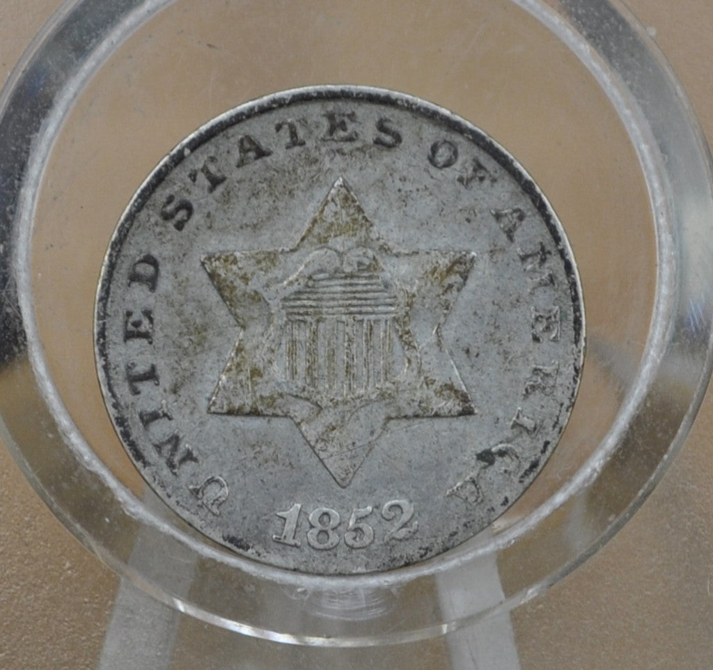 1852 Three Cent Silver US Coin - F+ (Fine Plus) Grade / Condition - 1852 3 Cent - Trimes / Silver 3 Cent Pieces - Good Type Coin