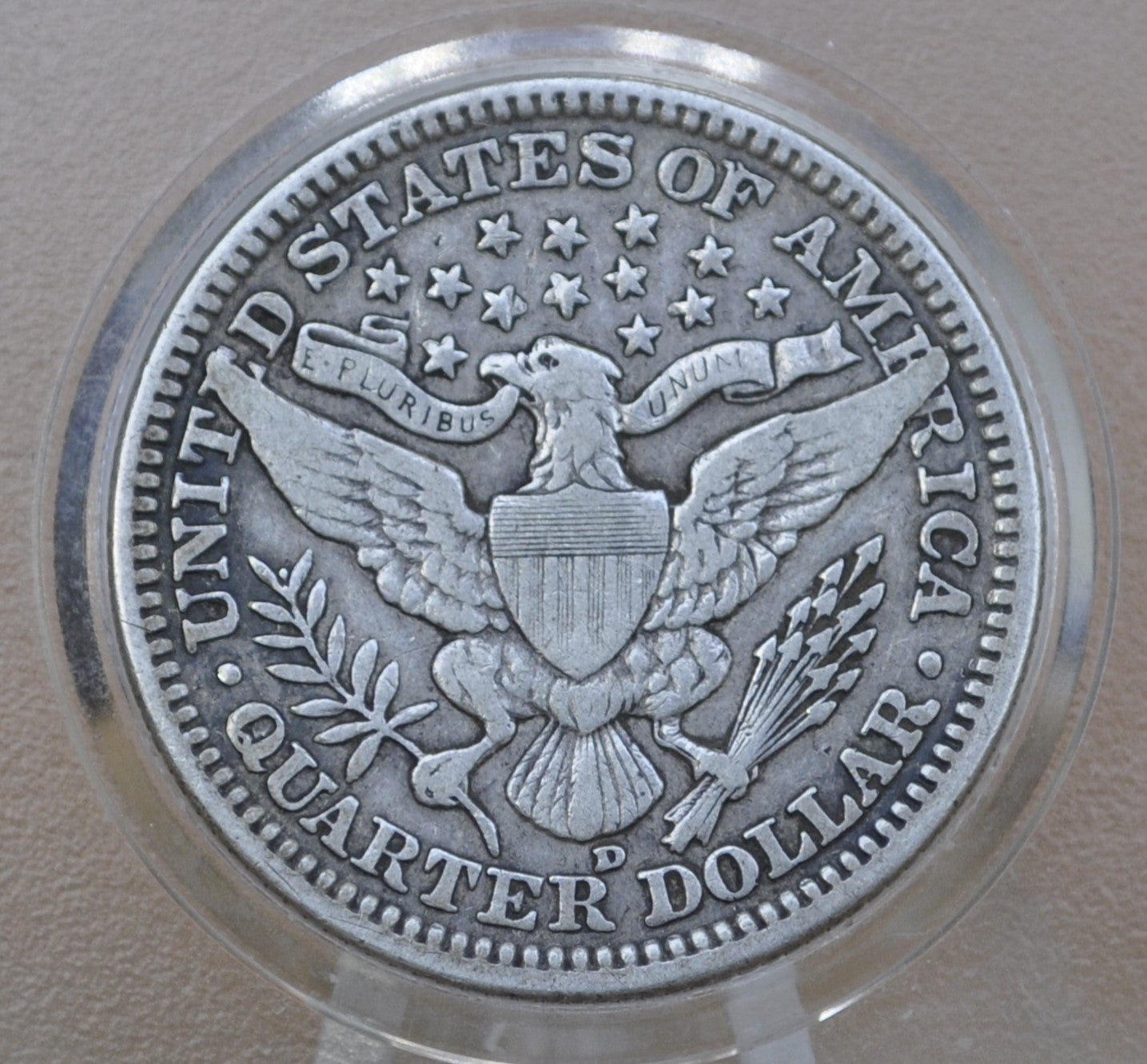 1914-D Barber Silver Quarter - VF (Very Fine) Grade / Condition - Full Liberty Band - Denver Mint - 1914 D Barber Quarter 1914D Silver