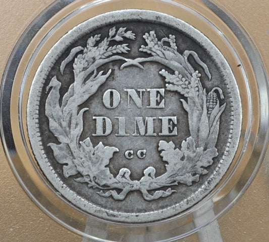1875-CC Seated Liberty Dime - VF+ (Very Fine) Grade / Condition - 1875 CC Above Bow Silver Dime / 1875 Liberty Seated Dime