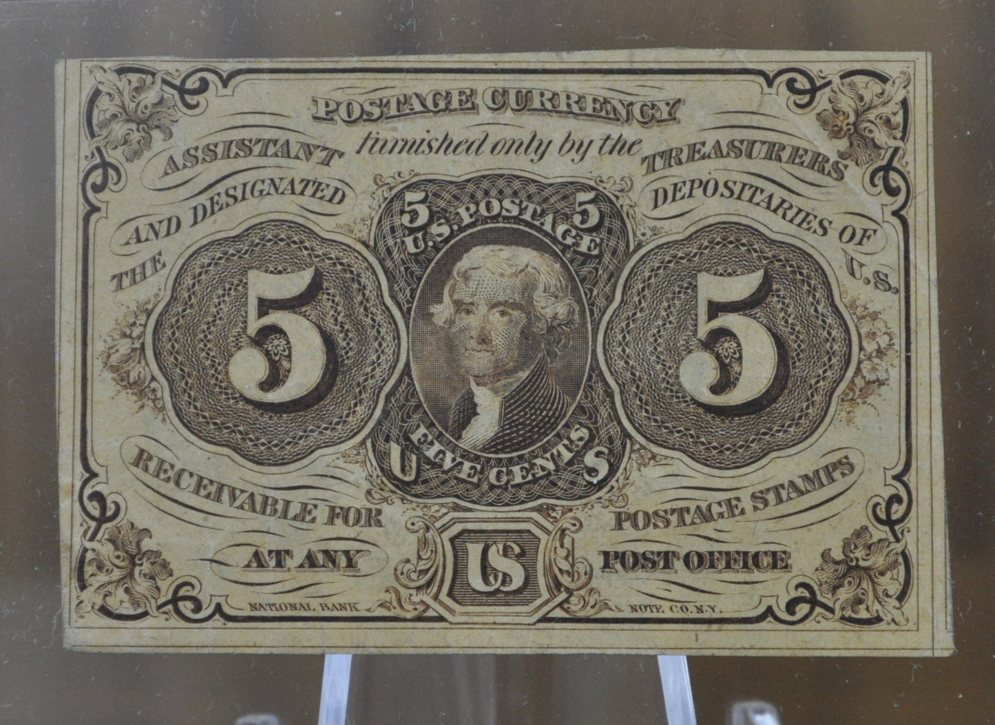 1st Issue Fractional Currency 5 Cents (Fr#1230) - XF (Extremely Fine) Grade / Condition - 1862 First Issue Fractional Note Number 1230, Authentic