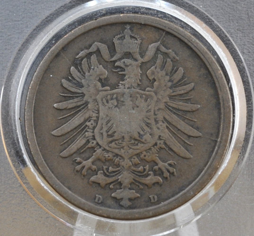 1876 German 2 Pfennig Deutsches Reich - Great condition - Second Reich of Germany 1876 D 2 Pfennig - 1800s German Empire Coin - Two Pfennig 1876 D