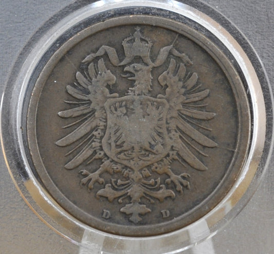 1876 German 2 Pfennig Deutsches Reich - Great condition - Second Reich of Germany 1876 D 2 Pfennig - 1800s German Empire Coin - Two Pfennig 1876 D