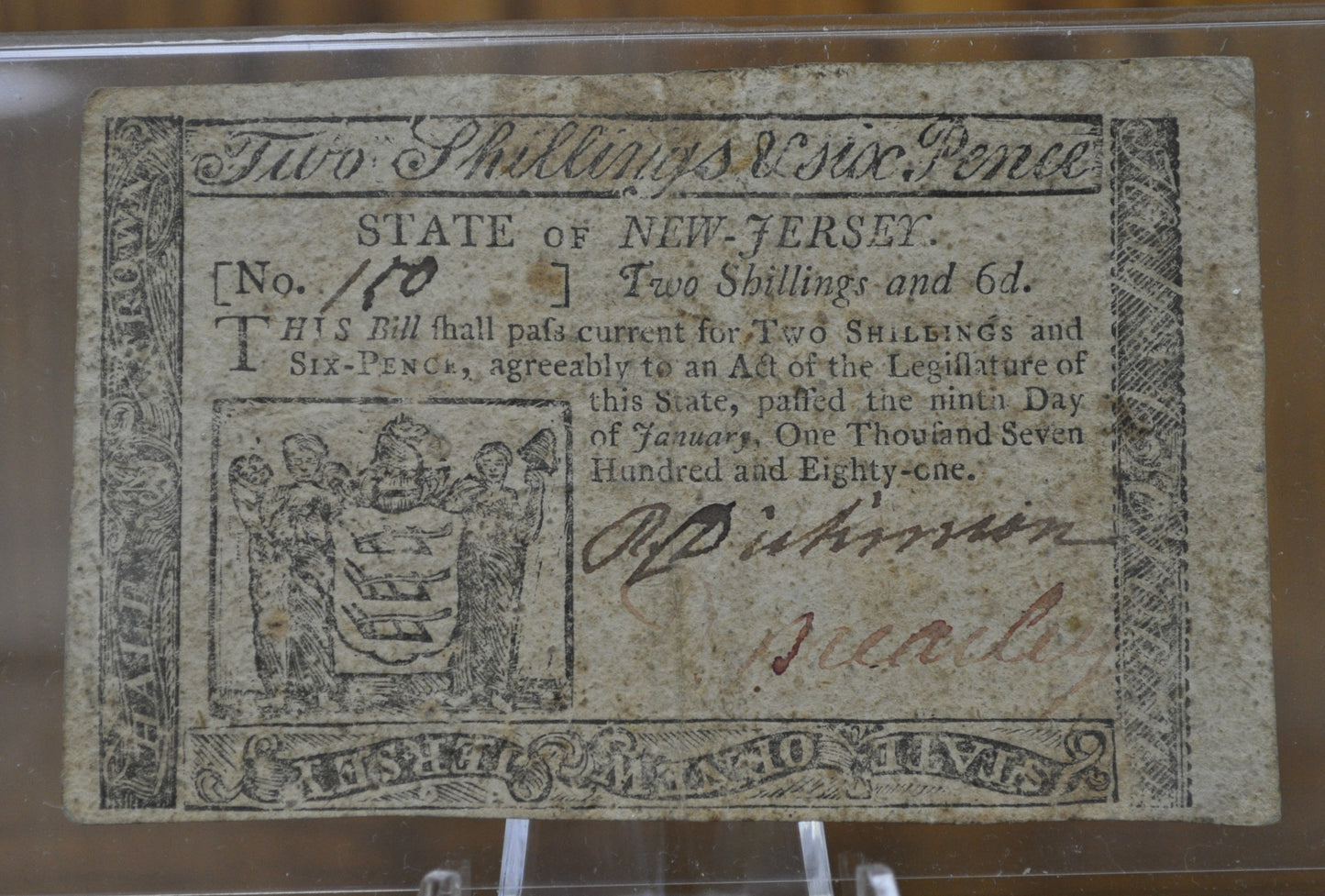 1781 State of New Jersey 2 Shillings 6 Pence January 9th 1781 - Continental Currency - Jan 14th 1779 2S 6d Note - NJ-195 - NJ 1/9/1781, Colonial Note