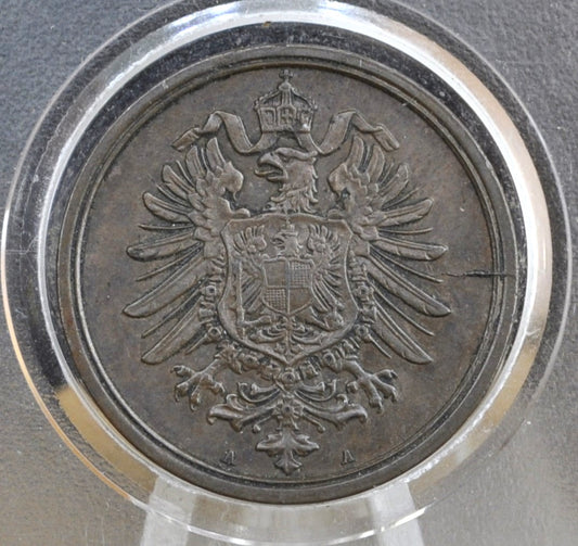 1874 German 2 Pfennig Deutsches Reich - Great condition - Second Reich of Germany 1874 A 2 Pfennig - 1800s German Empire Coin - Two Pfennig 1874-A