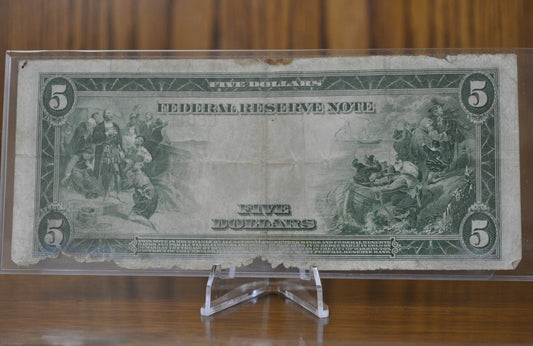 1914 5 Dollar Federal Reserve Note Large Size Fr891 - Cull Grade - San Francisco 1914 Five Dollar Bill Large Note 1914 SF Fr#891