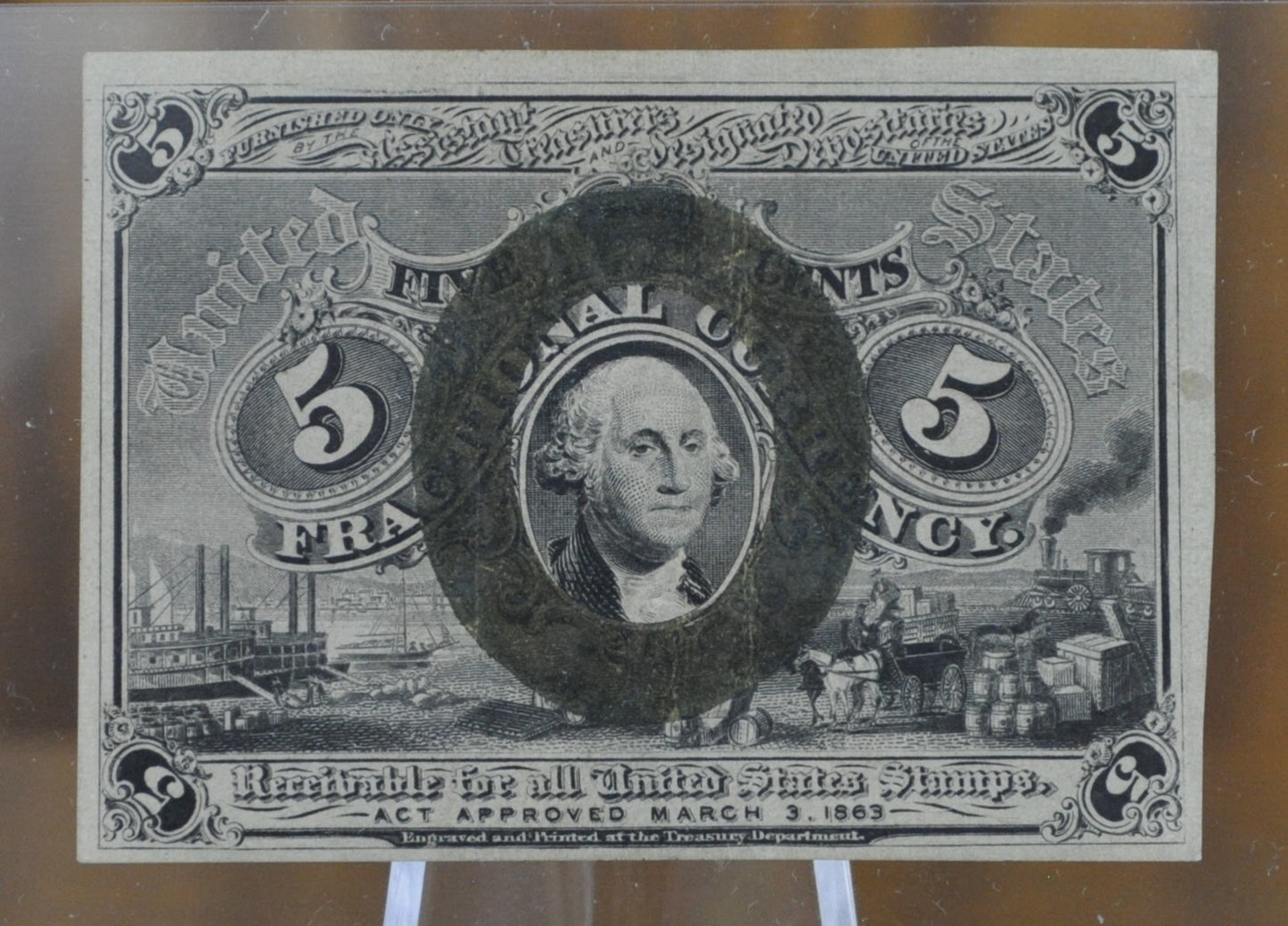 2nd Issue 5 Cent Fractional Note Fr#1234 - Uncirculated - "18-63" and "S" on reverse, rarer variety - Second Issue Fractional Note Five Cent, Friedberg Number 1234