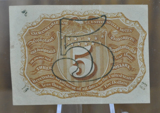 2nd Issue 5 Cent Fractional Note Fr#1234 - Uncirculated - "18-63" and "S" on reverse, rarer variety - Second Issue Fractional Note Five Cent, Friedberg Number 1234