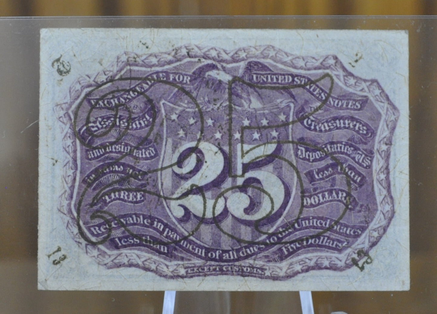 2nd Issue 25 Cent Fractional Note Fr#1290 - Uncirculated - "18-63", "T" "2" on reverse, rarer variety - Second Issue Fractional Note Five Cent, Friedberg Number 1246