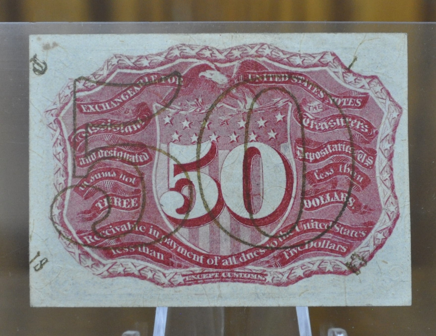 2nd Issue 50 Cent Fractional Note Fr#1322 - Uncirculated - "18-63", "T" "1" on reverse, rarer variety - Second Issue Fractional Note Five Cent, Friedberg Number 1322