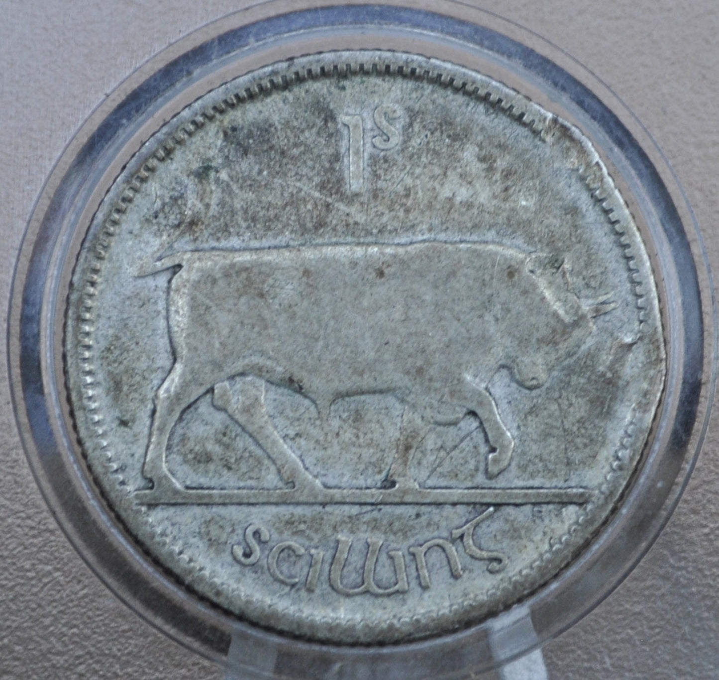 1928 Irish Silver 1 Shilling Coin - Vintage Irish Florin Coin Ireland 1928 UK Shilling - Bull Design