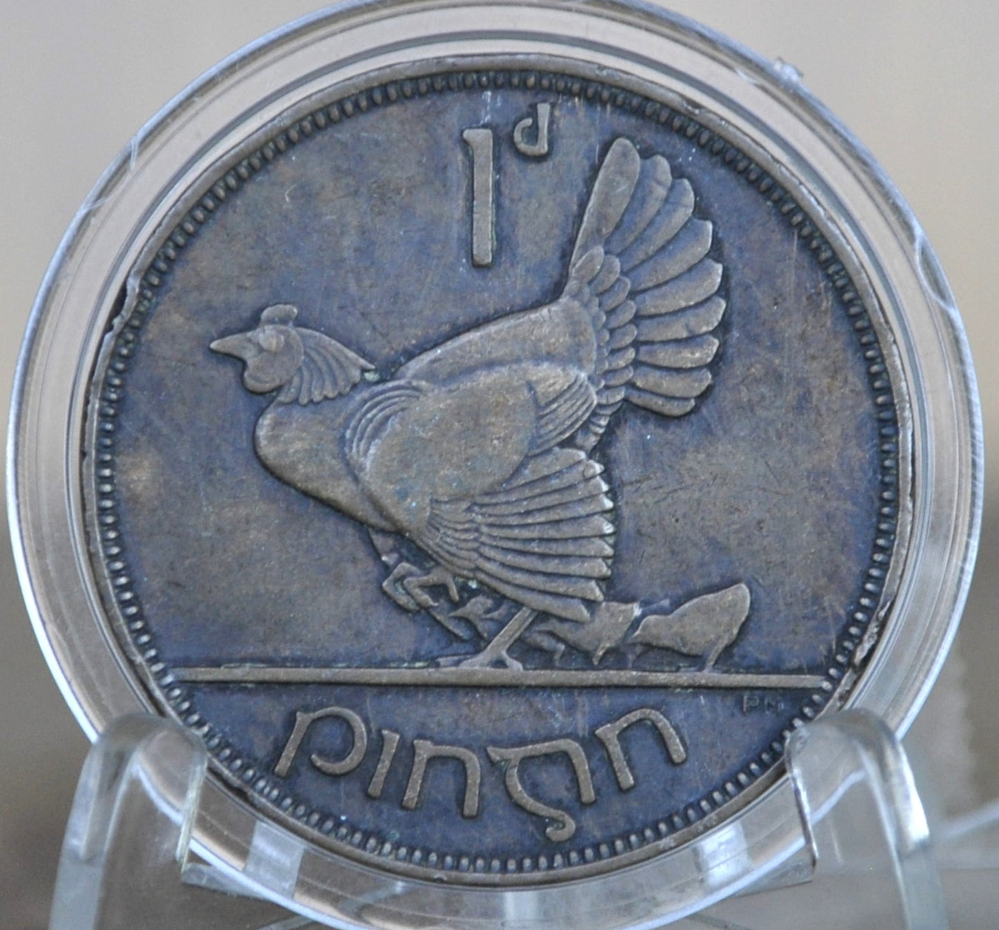 1935 Irish 1 Penny Coin - Great Condition - 1935 One Penny Coin UK - Hen with Chicks Design Irish Coins - Gaelic Writing