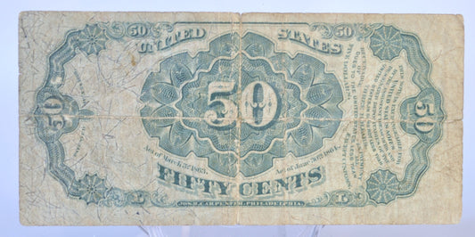 5th Issue 1875 U.S. 50 Cent Fractional Note - Pink Paper Type - Very Fine (VF) - 5th Issue Fifty Cent Fractional Note - Fr#1380