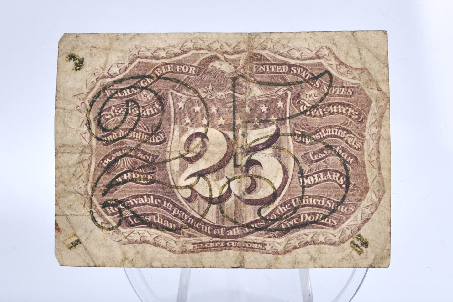 1863 U.S. 2nd Issue 25 Cent Fractional Note - "18-63" and "S" Surcharge - Second Issue Twenty-Five Cents Fractional Note - Fr.1286