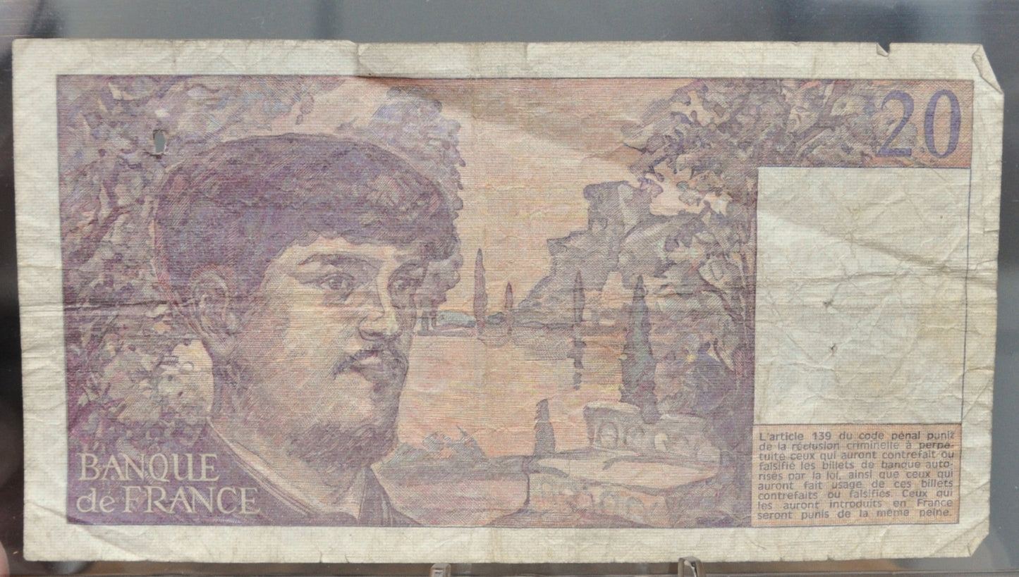 1981 Bank of France 20 Franc Note - Claude Debussy Type - No Security Thread - 1981 French Twenty Francs Banknote - P#151a