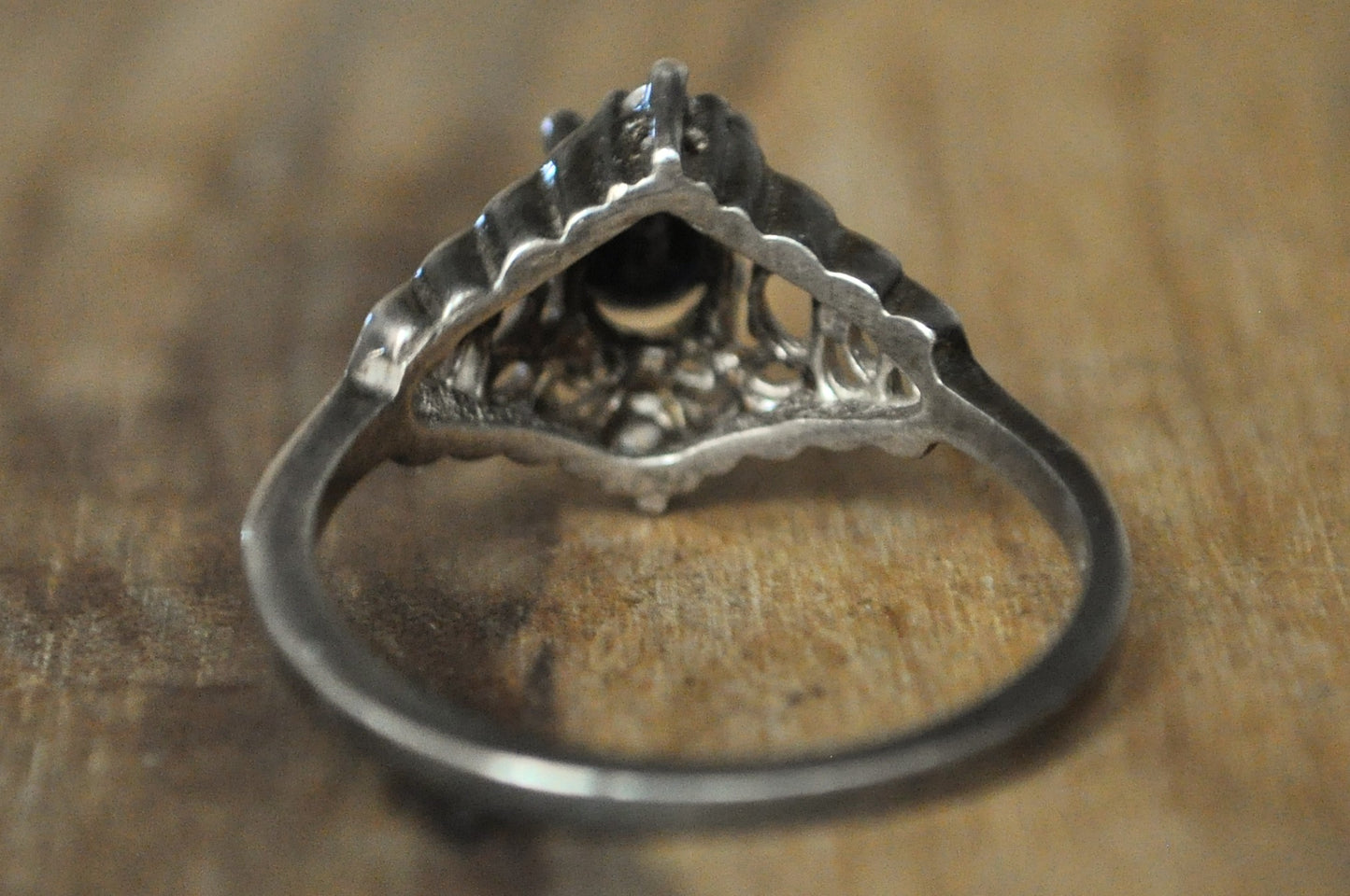 Vintage Style Dark Sapphire Sterling Silver Ring Sz 10.5 - Size 10.5 Sterling Silver Ring with Oval Sapphire and Cubic Zirconia Accents