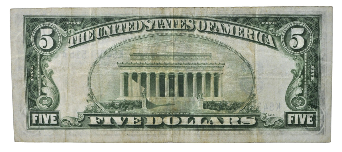 1934-A 5 Dollar North Africa Silver Certificate Yellow Seal - Extremely Fine (XF) - 1934 North Africa Five Dollar Silver Cert - Fr#2307
