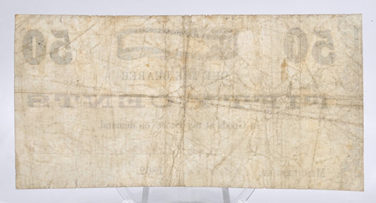 1862 Harmon A. Sheldon 50 Cents Merchant Scrip Note - Middlebury Vermont Obsolete - 1862 Vermont Merchant Fifty Cent Scrip Note