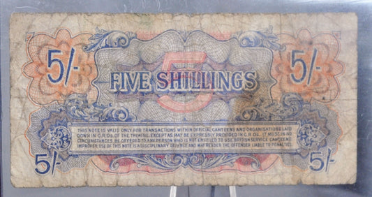 1948 British Armed Forces 5 Shillings Special Voucher Note - Second Series, Red Serial - 1948 Five Shilling British Military Note - P#M20c