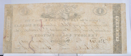 1814 Vermont Glass Factory 1 Dollar Merchant Scrip Note - Rare Early Vermont Scrip - Salisbury, VT - 1814 One Dollar Vermont Merchant Scrip