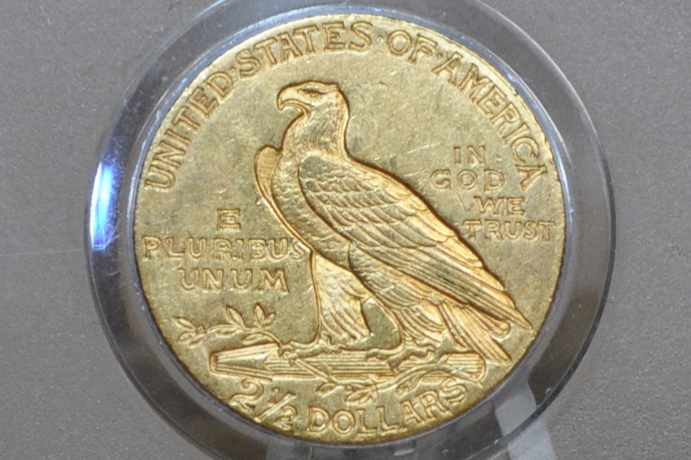 1910 2.5 Dollar Gold Coin, Choice AU, Beautiful Coin, Two and a Half Dollar Gold 1911 Indian Head Gold Quarter Eagle, Historic Coin Type