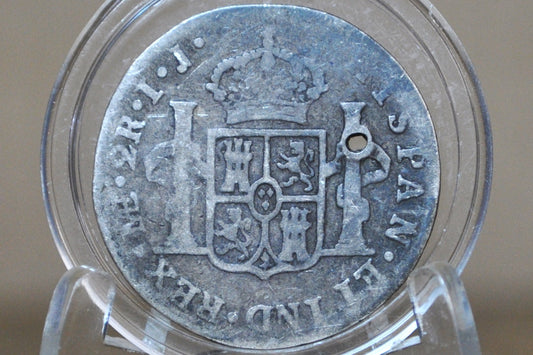 1799 Spanish 2 Reales, Mexico, Silver - Affordable Coin - Spanish Silver Colonial Era Coin 1799 Two Reales - Pirate Coins