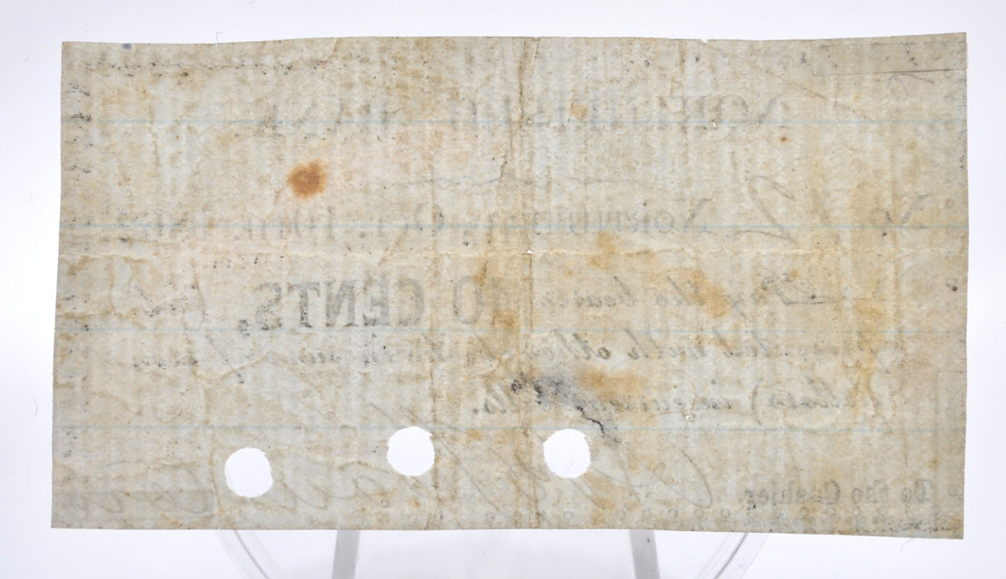 1862 A. B. Houston 10 Cents Merchant Scrip Note - Northfield Vermont - Rare Uncatalogued Signature! - 1862 Vermont Merchant Ten Cent Note