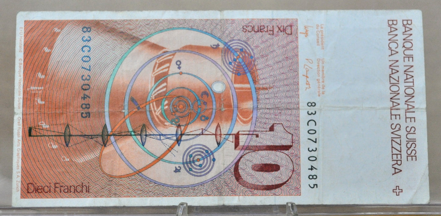 1983 National Bank of Switzerland 10 Francs Note - Wyss/Languetin Signatures - 1983 Switzerland Ten Francs Banknote - P#53e